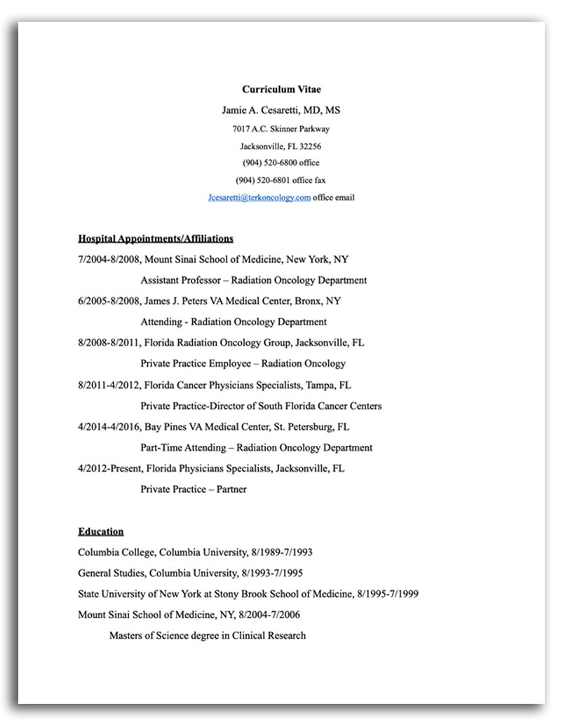 Jamie Cesaretti, MD CV